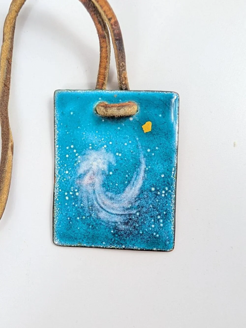 Vintage Artist Made Enamel Copper Pendant Necklace